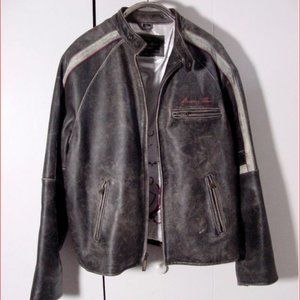 Vtg Premium Phat Farm Leather Cafe Racer Jacket Sz 3XL